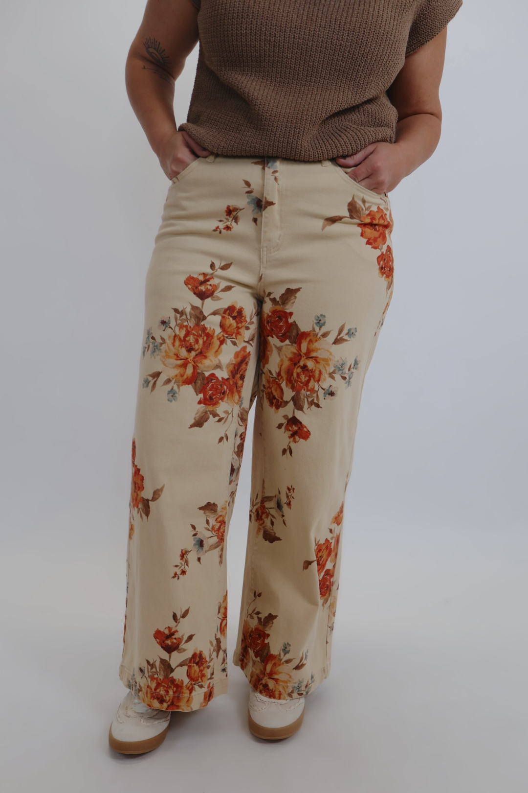 Pantaloni a gamba larga in twill Autumn Bloom