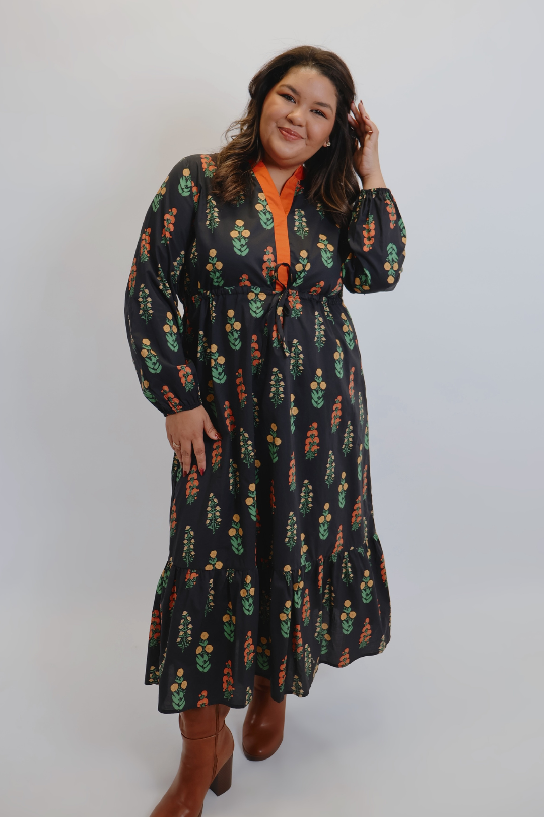 Abito midi con bordi a contrasto Wildflower Path