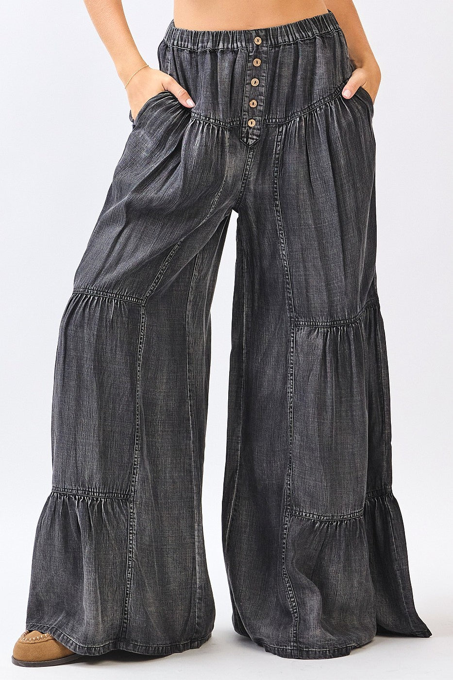 Pantaloni in tencel a strati Boho con lavaggio minerale