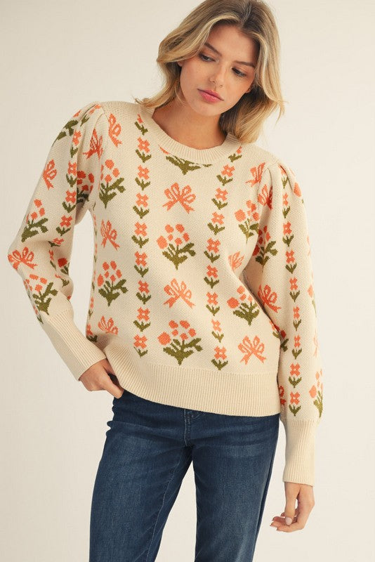 Maglione con maniche a sbuffo Meadow Blooms